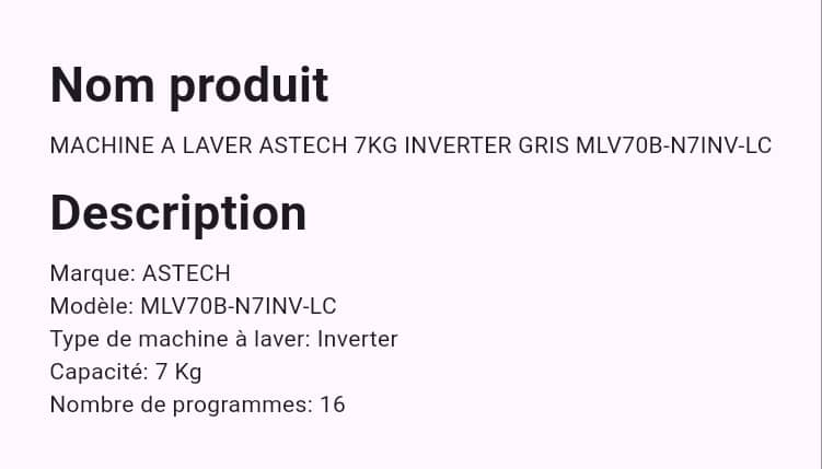 Machine A laver ASTECH 7KG Inverter GRIS MLV70B